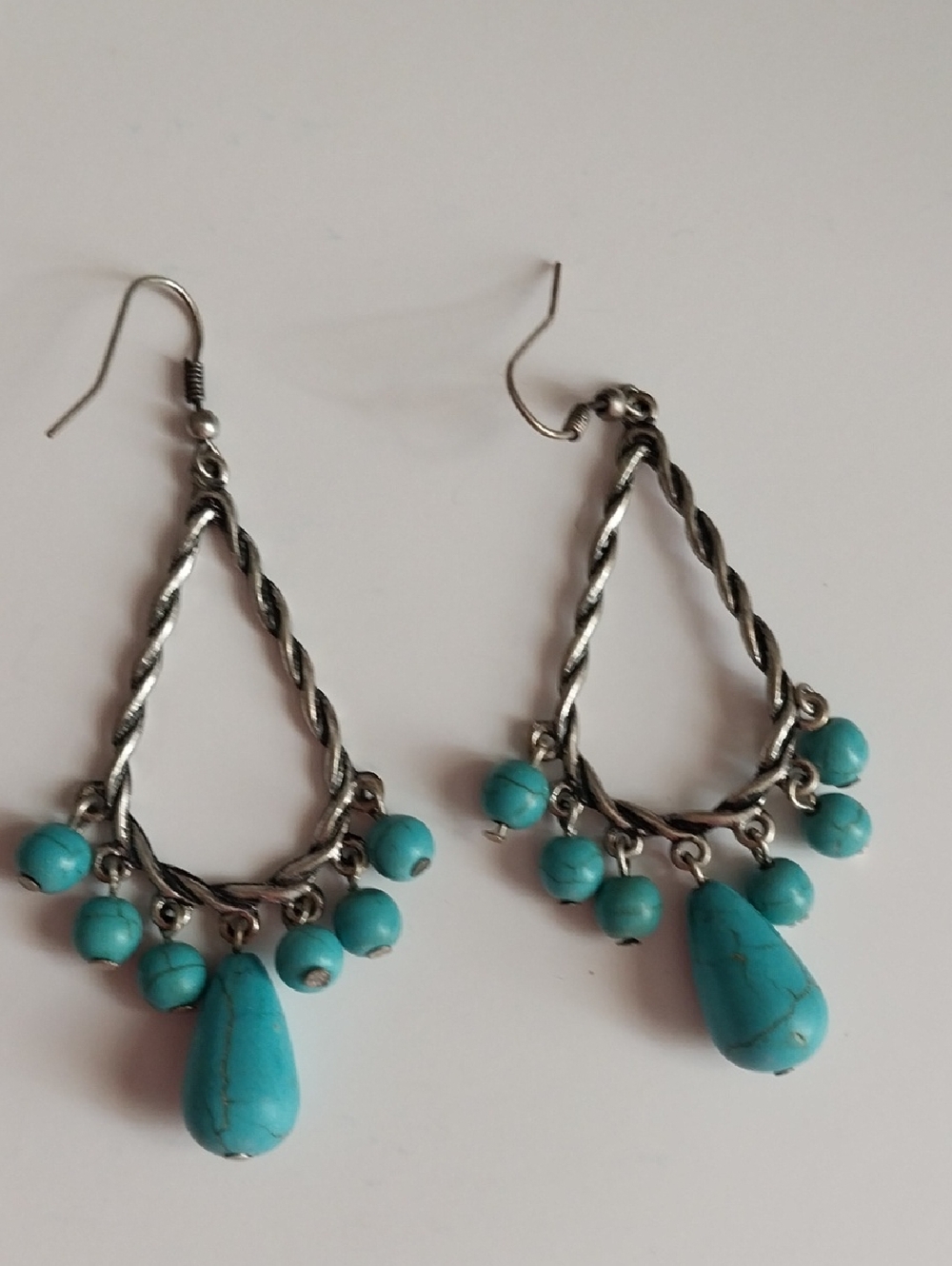 Faux Turquoise Teardrop Dangle Earrings - Women Jewelry